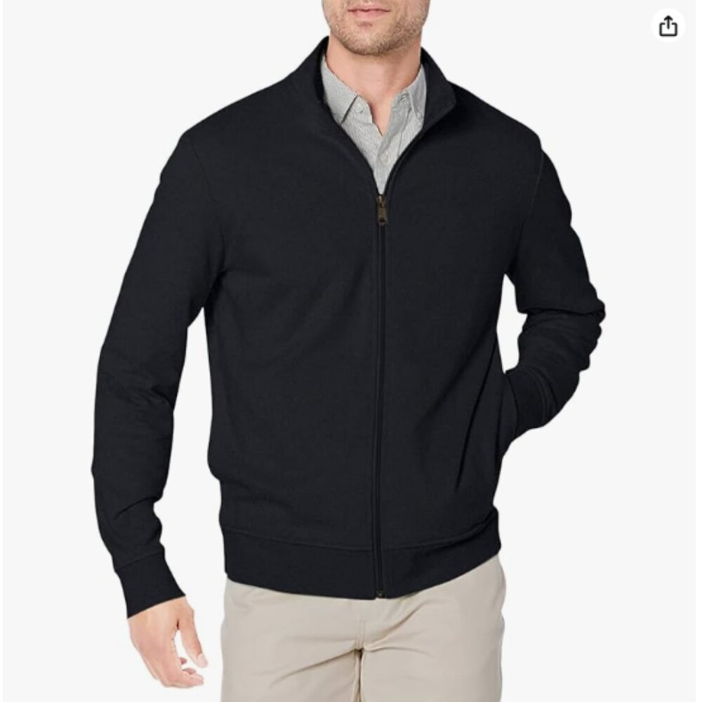 Men's Lightweight French Terry Full-Zip Mock Neck Sweatshirt - Black - X-Large